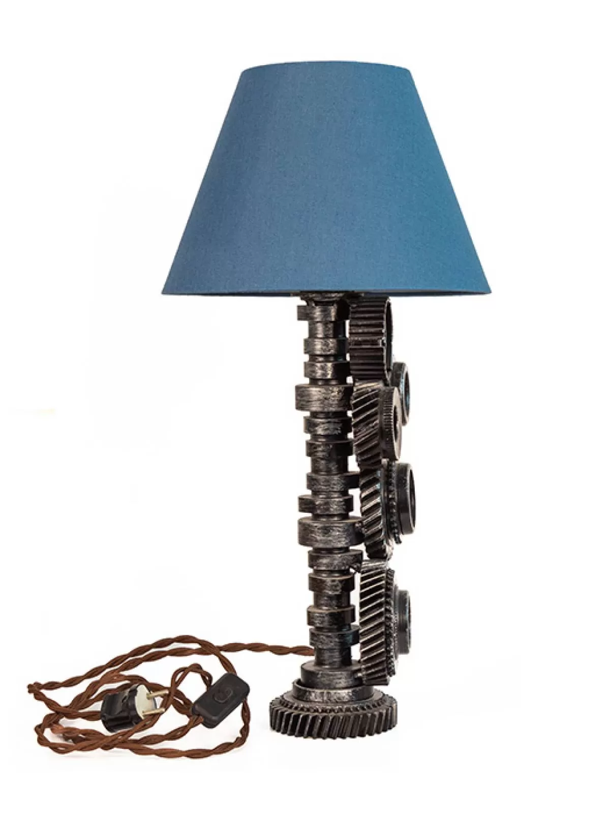 Светильник «Шестерни» с синим абажуром. Фотография 2