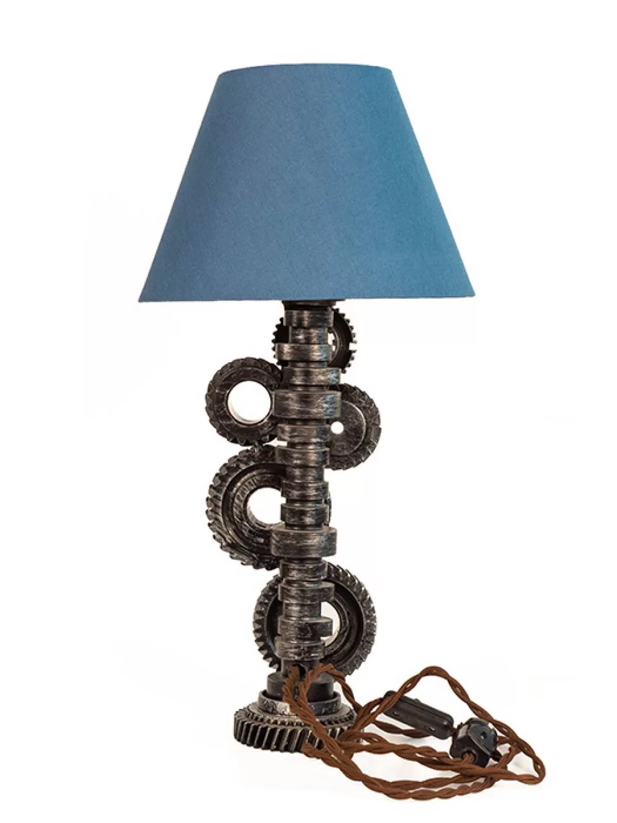 Светильник «Шестерни» с синим абажуром. Фотография 3